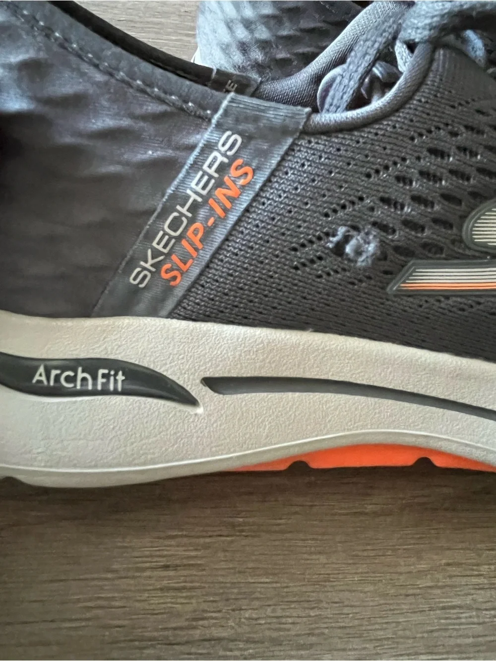 Skechers Slip-Ins GOWALK Arch Fit Idyllic Charcoal and Orange 216116 Size 9 FLAW